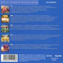 KULT ALBUM KLASSIKER. CALIMEROS. CD1 bis CD5 enthalten Titellisten mit Liedtiteln und deren Dauer. Links daneben Albumcover.