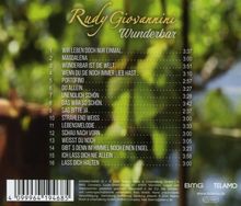 "Rudy Giovannini - Wunderbar", Titelliste mit 16 Liedern und deren Dauer, vor einem unscharfen, natürlichen Hintergrund.