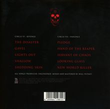 Zwei Songlisten: "Circle VI: Revenge" und "Circle VII: Violence", darunter ein roter Totenkopf. Barcode unten.