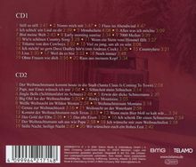 CD1 und CD2 Tracklist mit Titeln und Zeiten; Hintergrund in dunklem Rot, zwei Logos in der unteren Ecke.