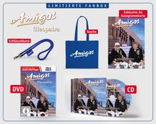 Text: Limitierte Fanbox, Amigos Cleopatra, Schlüsselband, Tasche, Exklusive A5 Autogrammkarte, DVD, CD. Oben: Logo.