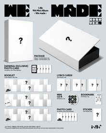 "We Made" 9th Mini Album. Verpackung, Booklet, Lyrics Cards, CD, Lesezeichen, Fotokarten, Sticker mit Fragezeichen.