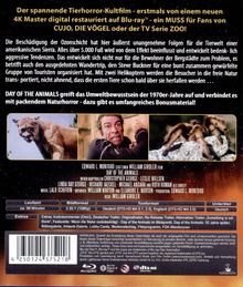 Ein Film namens "Day of the Animals" auf Blu-ray, beschrieben als "spannender Tierhorror-Kultfilm". Oben drei Bildausschnitte: ein Puma, ein Mann in Panik und eine Spinne.