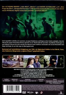 Text: Keanu Reeves und Kiefer Sutherland in einem restaurierten Actionthriller auf DVD, uncut. Bild: Jugendliche in Bewegung.