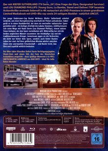 Titel: Der mit KIEFER SUTHERLAND und LOU DIAMOND PHILLIPS TOP besetzte Actionthriller. Darunter Fotos von Verfolgungsjagd und Explosion.