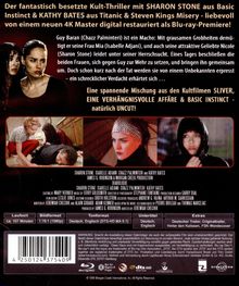 Ein Kult-Thriller mit Sharon Stone und Kathy Bates, restauriert in 4K. Bilder zeigen Szenen mit zwei Frauen und dramatischen Momenten.