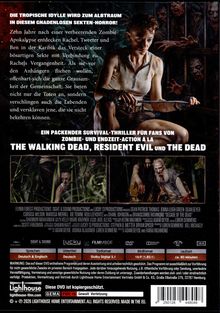 Die Texte beschreiben einen Survival-Thriller voller Zombie- und Sektenterror. Ein furchtloser Charakter hält eine Machete.