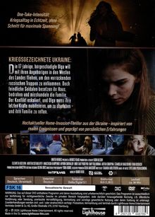 Texte: "One-Take-Intensität...", "KRIEGSGEZEICHNETE UKRAINE...", "Hochaktueller Home-Invasion-Thriller...", FSK 16.

Oben: Silhouette von Personen im Licht. Mitte: Frau schaut besorgt. Unten: Film-Szenen und Informationen.