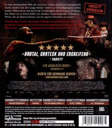 Texte über einen dystopischen Film über drei Brüder, apokalyptische Szenen, Zitate und technische Details zur Blu-ray.