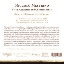 Die Texte beschreiben Violin-Konzerte von Niccolò Mestrino. Es wird auf seine Zusammenarbeit mit Haydn und Mozart hingewiesen.