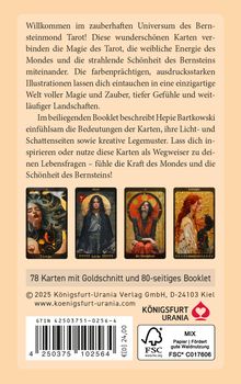 "Willkommen im zauberhaften Universum des Bernsteinmond Tarot!" Vier Tarotkarten-Illustrationen darunter.