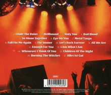 Eine Liste von 17 Songs mit Titeln wie "I Rule The Ruins". Hintergrund mit roten Lichtern und Silhouetten von erhobenen Händen.