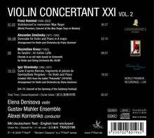 "Violin Concertant XXI Vol. 2" enthält Werke von Franz Hummel, Alexander Zemlinsky, Maximilian Kreuz und Igor Stravinsky.