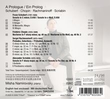 Albumtitel: "A Prologue / Ein Prolog". Komponisten: Schubert, Chopin, Rachmaninoff, Scriabin. Pianist: Misha Namirovsky.