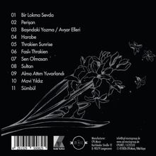 Liste mit elf Musiktiteln. Darunter eine Grafik von Blumen, zwei Logos und Kontaktinformationen des Herstellers.