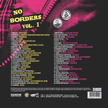 **NO BORDERS VOL. 1**: Zwei CDs mit Musiktiteln. Schwarzer Hintergrund mit pinken und weißen Akzenten. Enthält Logos.