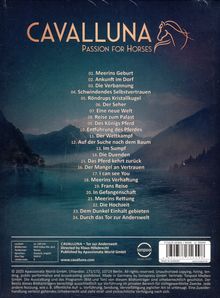 Texte: "CAVALLUNA - Passion for Horses"; Auflistung von 24 Titeln ab "Meerins Geburt". Hintergrund: Berglandschaft bei Dämmerung.