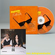 „Ringlstetter & Band Bellavista“ in gelber Schrift auf orangefarbenem Hintergrund. CD-Hülle und Autogrammkarte.