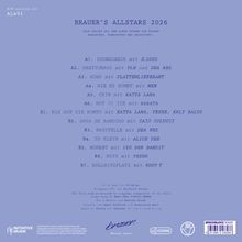 BRAUER'S ALLSTARS 2026, Trackliste mit Künstlern: S.3000, PLH, DEA BBZ, u.a. Logos von INITIATIVE MUSIK und Audiolith.