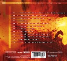 Ein CD-Tracklist mit Titeln wie "The Nameless Grey", "Tenet[s] of On" auf orange-rotem digitalem Hintergrund.