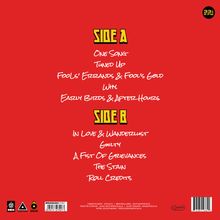 Roter Hintergrund, Titel: Side A und B, Songliste: "One Song, Tuned Up, Why...", Logo oben rechts: "33⅓ RPM".