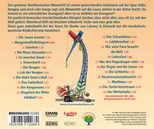 Texte: Titel mit Laufzeiten sind aufgelistet von 1 bis 23. Hinweis auf die Website: www.traumzauberbaum.de. Illustration zeigt einen Kran.