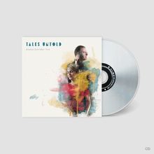 "Tales Untold, Wiebke Schröder Trio" in blauer Schrift. Aquarellische Illustration von drei Personen, CD-Hülle im Hintergrund.