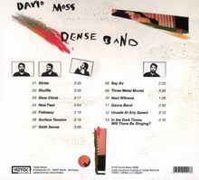 "Dense Band" von David Moss. Titelliste mit 13 Songs. Oben künstlerische Pinselstriche und drei Porträtfotos.亚