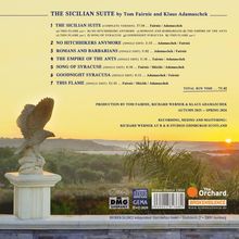 "The Sicilian Suite" von Tom Fairnie und Klaus Adamaschek. Trackliste mit Zeiten. Produktion und Aufnahmeinfos. Hintergrund: Sonnenuntergang mit Adlerstatue.