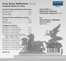 Franz Anton Hoffmeister (1754-1812): Violakonzerte D-Dur &amp; B-Dur (inkl.Sampler und Oehms-Gesamtkatalog 2016), 2 CDs