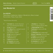 Trackliste des Albums "Just Wonderful" von Duo GIOVIVO mit 18 Musikstücken bekannter Komponisten.