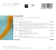 Christian Ridil, Chamber Music Vol. 3, Ensemble Modern. Werke wie "Kommunikationen" und "Septett". Gesamtlaufzeit 79'50.