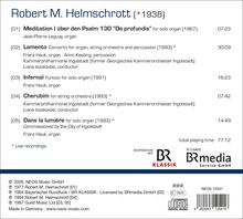 CD-Rückseite mit Musikstücken von Robert M. Helmschrott, Spielzeiten, Interpreten, Kooperationspartner-Logos.