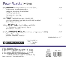 Peter Ruzicka (*1948) - Vier Werke mit Angaben zu Orchester, Dirigent und Dauer. Logos: Deutschlandfunk Kultur, ROC.