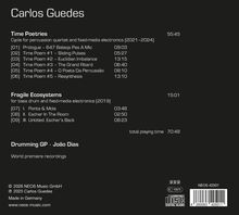 Carlos Guedes: Liste von Musikstücken und deren Dauer. Enthält Werke "Time Poetries" und "Fragile Ecosystems".