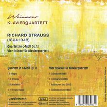 Weimarer Klavierquartett. Richard Strauss (1864-1949). Gelber abstrakter Hintergrund mit orangefarbenen Flecken.