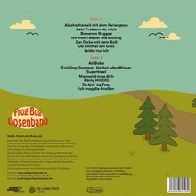 Seite 1: Lieder wie "Kein Problem für mich".  
Seite 2: Lieder wie "Superbowl".  
Logo: "Frog Bog Dosenband".  
Illustration: Bäume und Hügel.