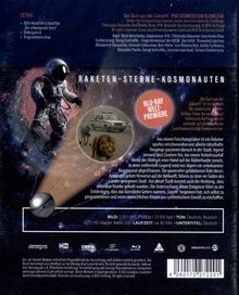 Texte: "Raketen-Sterne-Kosmonauten", "Blu-ray Weltpremiere". Bild: Astronaut, Raubkatze, Planet, Auto, Sterne im Hintergrund.