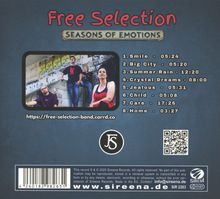 Free Selection, Seasons of Emotions. Trackliste: 1. Smile 05:24, 2. Big City 05:20, 3. Summer Rain 12:20 usw. Foto von vier Personen.