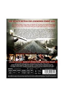 "Der sechste Beitrag zur legendären Zombie-Saga." Oben links Mann mit Gewehr. Unten Bilder von Zombies.
