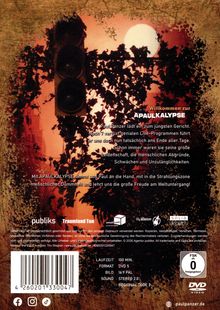 Text: Willkommen zur APAULKALYPSE. Paul Panzer lädt ein zum jüngsten Gericht. Nach 7 Live-Programmen das Ende aller Tage.

Beschreibung: Silhouette einer Ampel vor einem rot-orange-farbenen Hintergrund mit Bäumen und Sonnenlicht.
