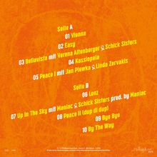 Trackliste in Gelb und Weiß auf orangenem Hintergrund: Lieder von "Vienna" bis "By The Way", mit Künstlernamen.