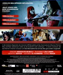 Text: »Endlich mal Mörder-Influencer« "Willst du töten?" "Willst du sterben?" "Willst du zusehen?" Bilder zeigen bedrohliche Szenen.