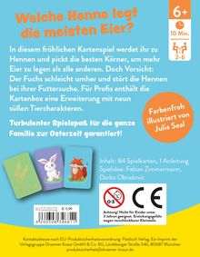Welche Henne legt die meisten Eier? Kartenspiel ab 6 Jahren. Enthält 84 Spielkarten. Illustriert von Julia Seal.