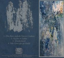 1. Din Røst malede Farver i Luften, 2. Og det er Lykke, 3. Glædesfærd, 4. Når Livet går på Hæld. Abstraktes Gemälde in Blau.