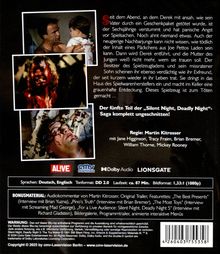 Text beschreibt einen Horrorfilm: Ein Junge namens Derek hat nach einem traumatischen Erlebnis Angst vor Spielzeug. Der Film ist ungeschnitten und Teil der "Silent Night, Deadly Night"-Saga. Regie: Martin Kitrosser. Extras: Audiokommentar und Interviews. Oben und unten Bilder von Szenen.