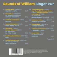 "Sounds of William Singer Pur" gefolgt von einer Liste von Stücken mit Komponisten, Titeln und Arrangements. Gesamt: 37:11.