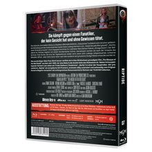 "Sie kämpft gegen einen Fanatiker, der kein Gesicht hat und ohne Gewissen tötet." Oben Filmfotos, unten Infos & Logos.
