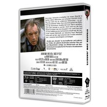 Titel: "STRASSE ZUM JENSEITS". Ein Mann in einem grauen Mantel. Beschreibung eines Thrillers über Gangster und Cops.