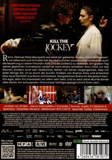 "UNTERHALTSAM, ERFRISCHEND UND ABSOLUT VERRÜCKT" Deadline. KILL THE JOCKEY. Filmcover mit Personen in Spannung.